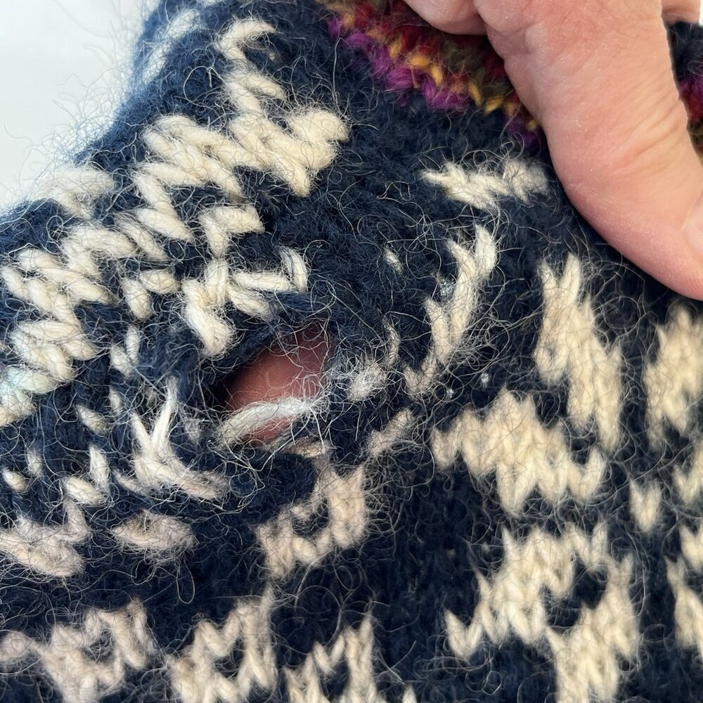 Pokhara Hand Knit Women Wool Cardigan Sweater L Nordic Fair Isle Toggle Buttons - Picture 12 of 13